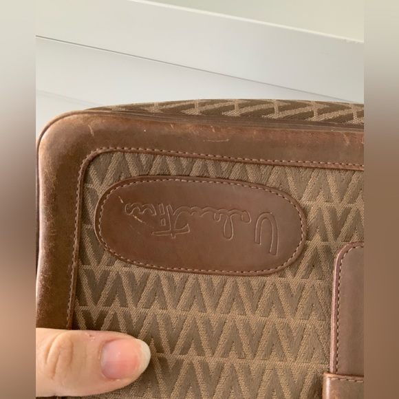 Vintage Y2K 90’S VALENTINO Cross Body Purse Leather Canvas Brown Made in Italy - Picture 8 of 16